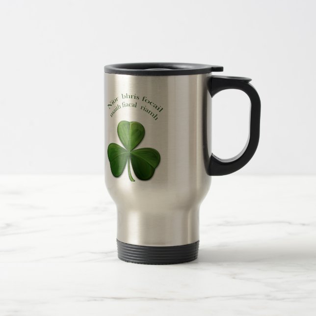 Gamla irländska ordspråk på irländska designproduk resemugg (Höger)