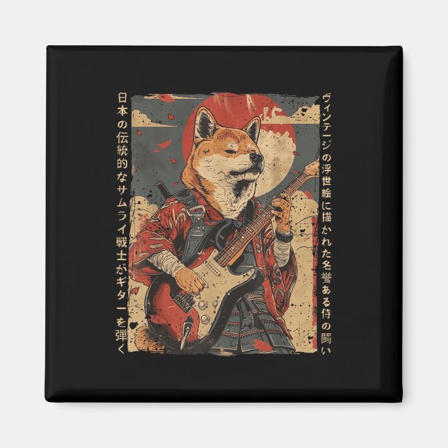 Gamla japanska teckningar Samurai-Hund som spelar  Magnet (Framsidan)