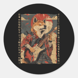 Gamla japanska teckningar Samurai-Hund som spelar Runt Klistermärke