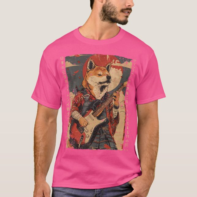 Gamla japanska teckningar Samurai-Hund som spelar  T Shirt (Framsida)