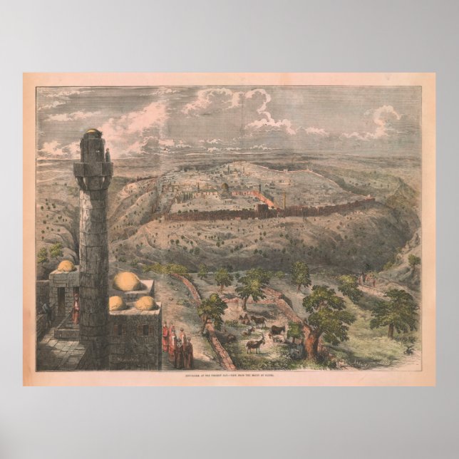 Gamla Jerusalem Israel Karta (1853) Poster (Framsidan)