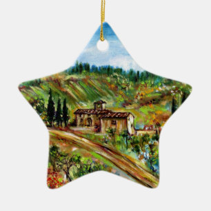 GAMLA JORDBRUKSFÖRETAG I TUSCANY LANDSCAPE JULGRANSPRYDNAD KERAMIK