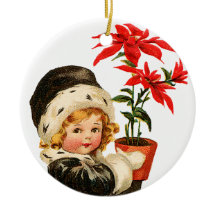 Gamla jular, flicka som håller Poinsettia
