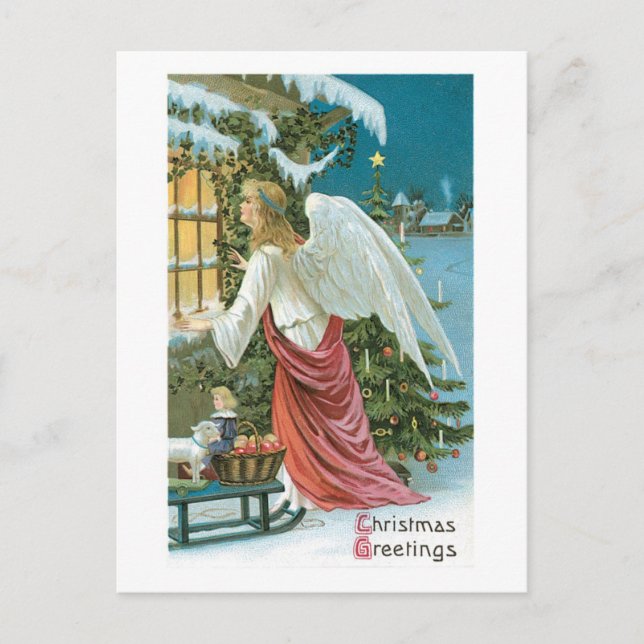 Gamla julen, ängel helg vykort (Framsida)