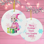 Gamla julen Elf Girl i Rosa Julgransprydnad Keramik<br><div class="desc">Söt personligens julprydnad med en söt,  kvinnlig lf i en rosa som omges av fallande rosa och blått snöflingor. Baksidan kan vara personlig med ett anpassningsbar-meddelande.</div>