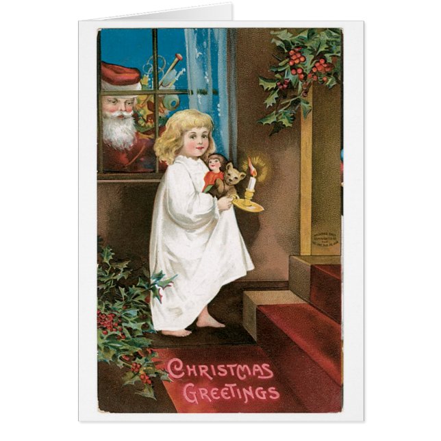 Gamla julen, flicka hälsningskort (Framsidan)