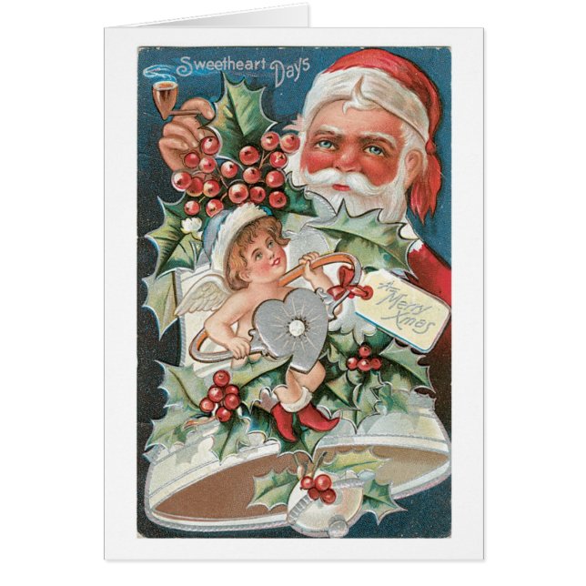 Gamla julen, Santa & Angel Hälsningskort (Framsidan)