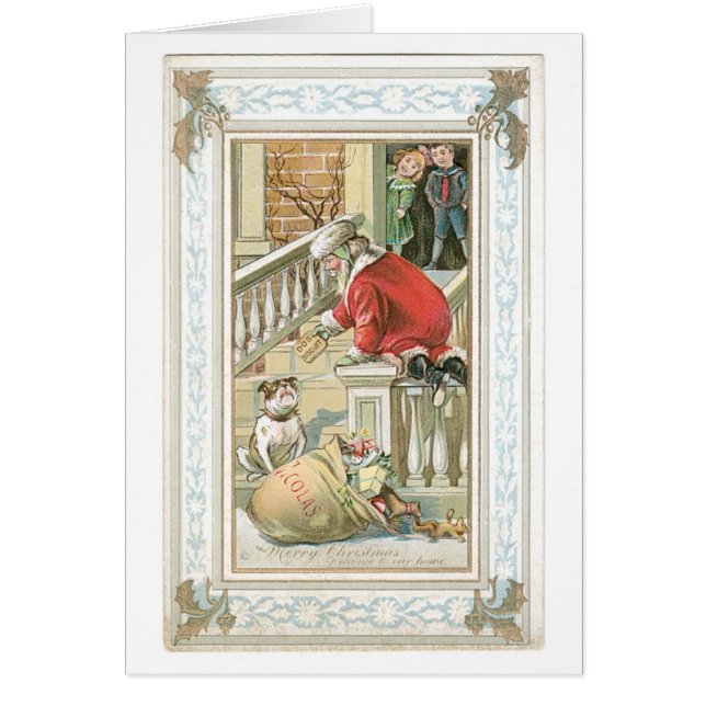 Gamla julen, tomten och Hund Hälsningskort (Framsidan)