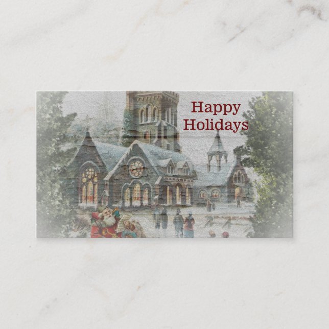 Gamla jultomten med barn framför en kyrka visitkort (Framsida)
