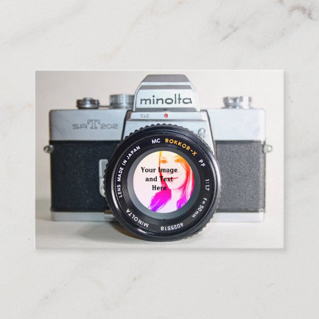 Gamla kameran tar ditt foto visitkort (Framsida)