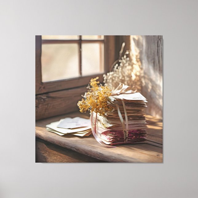 Gamla Kärlek Brev bundet till menyfliksområdet Canvastryck (Framsida)