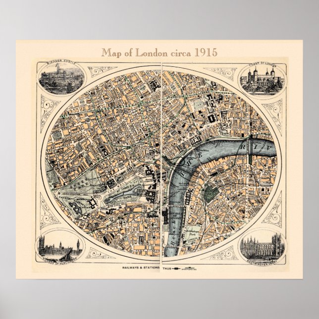 Gamla Karta i London Poster (Framsidan)