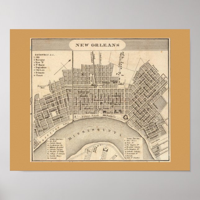 Gamla Karta i New Orleans, LA Poster (Framsidan)