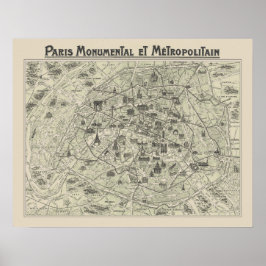 Gamla Karta i Paris Poster