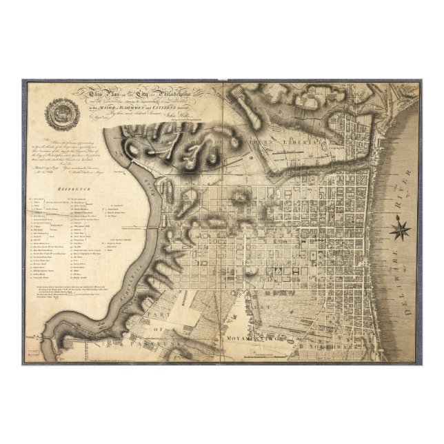 Gamla Karta i Philadelphia Pennsylvania från 1796 Fototryck (Framsidan)
