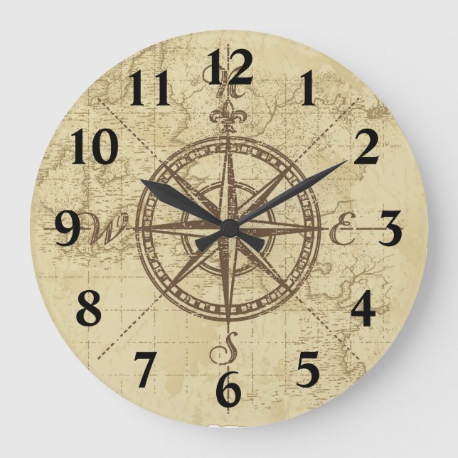 Gamla Karta-kompass Stor Klocka (Framsida)