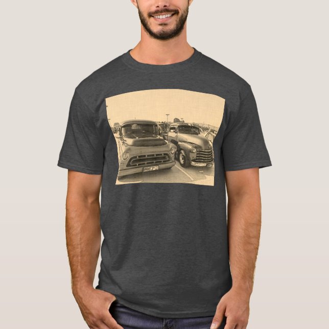 Gamla klassiska Lastbilar-bilar, bilskiss T Shirt (Framsida)