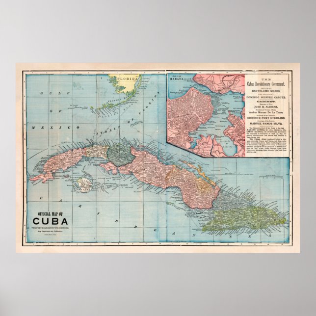 Gamla Kuba Karta (1899) Vintage Kubansk iselatlas Poster (Framsidan)