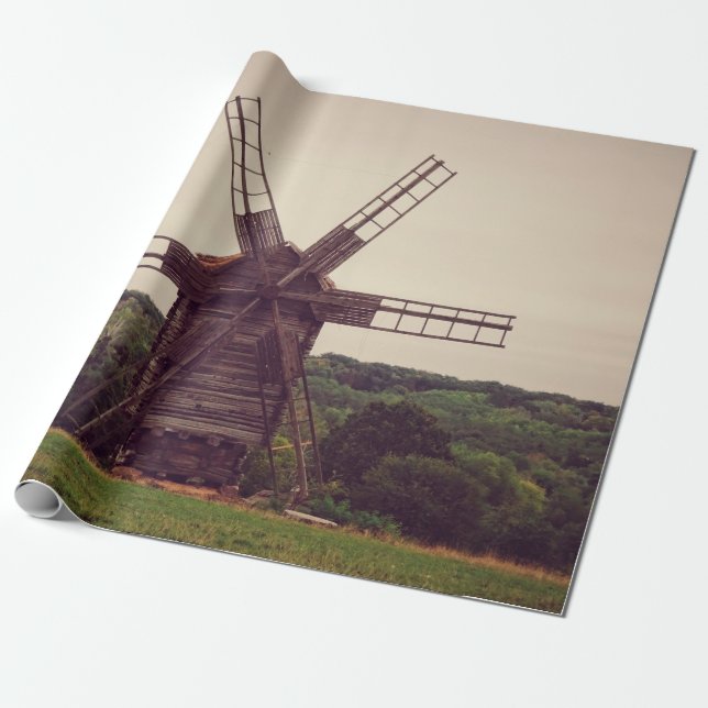 Gamla kvarn. Höstlandskap. Ukrainearchitectur Presentpapper (Utrullad)