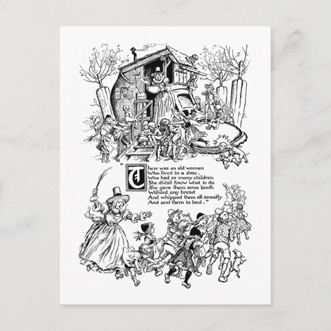 Gamla kvinnor i en Shoe Nursery Rhyme Vykort (Framsida)