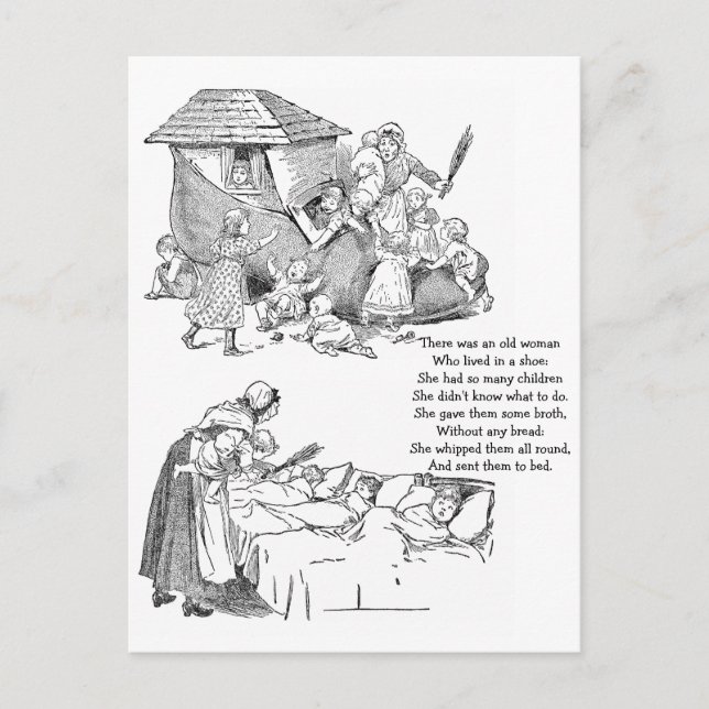 Gamla kvinnor i Shoe Nursery Rhyme Vykort (Framsida)