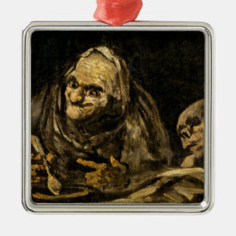 Gamla kvinnor med Skeleton (Död) (Francisco Goya) Julgransprydnad Metall