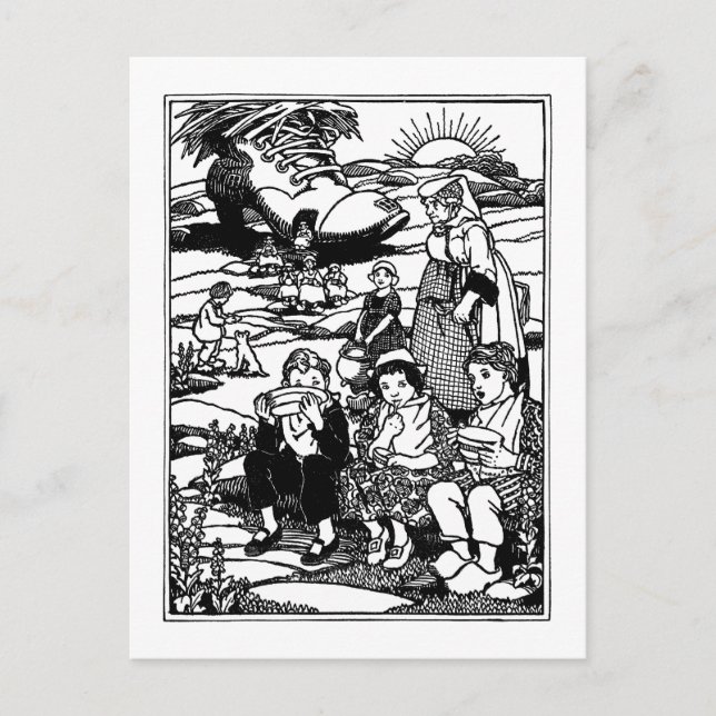 Gamla kvinnor och Shoe House Nursery Rhyme Vykort (Framsida)