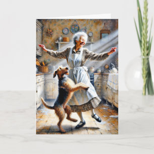 Gamla kvinnor som dansar med Hund födelsedag Kort