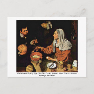 Gamla kvinnor som friterar ägg (den gamla kooken) vykort
