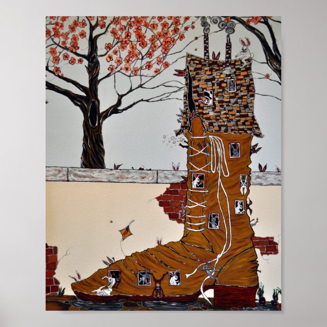 Gamla kvinnor som levde i en Shoe Print Poster (Framsidan)