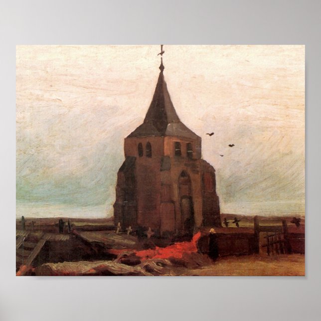 Gamla kyrkan Torn vid Nuenen Van Gogh Fine Art Poster (Framsidan)