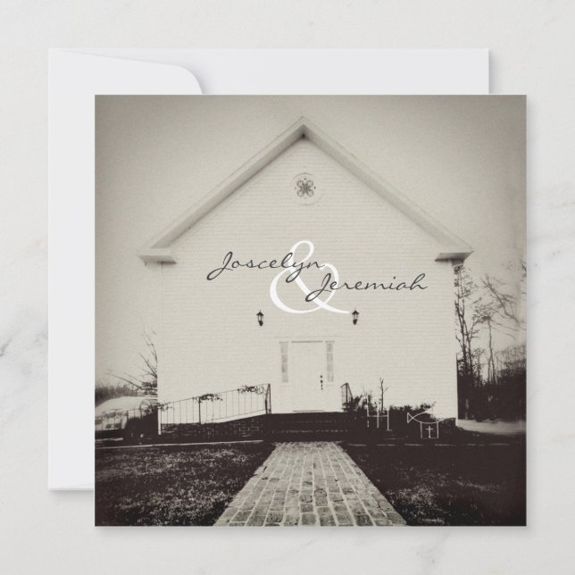 Gamla kyrkan Vintage bröllop inbjudan (Baksida)
