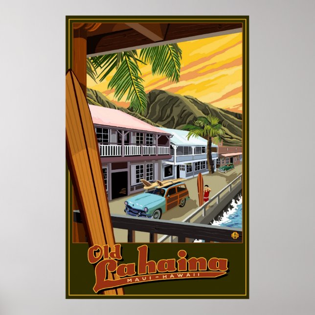 Gamla Lahaina, Hawaii Surfa Travel Poster (Framsidan)