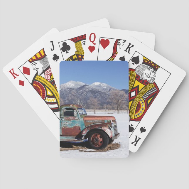 Gamla lastbil sitta i fält spelkort (Baksidan)