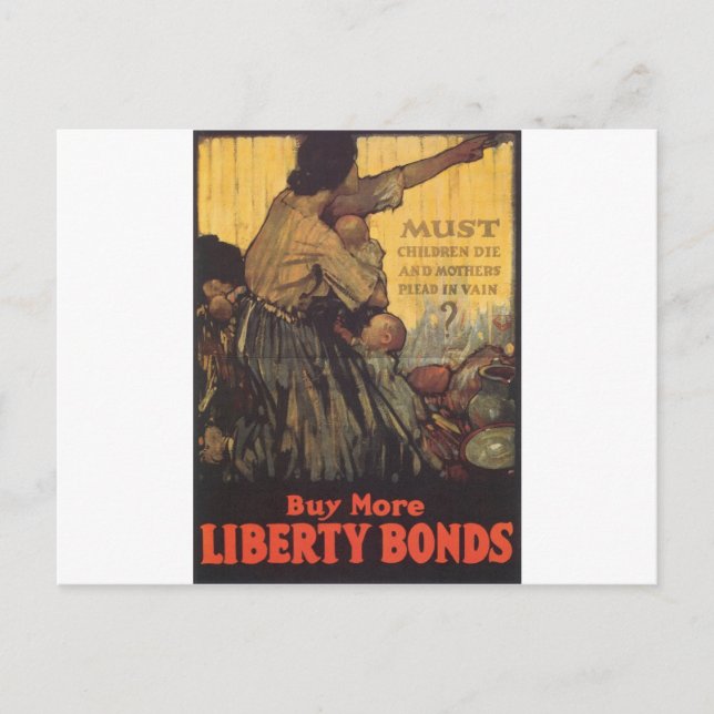 Gamla "Liberty Bonds" USA. Krig Poster c. 1918 Vykort (Framsida)
