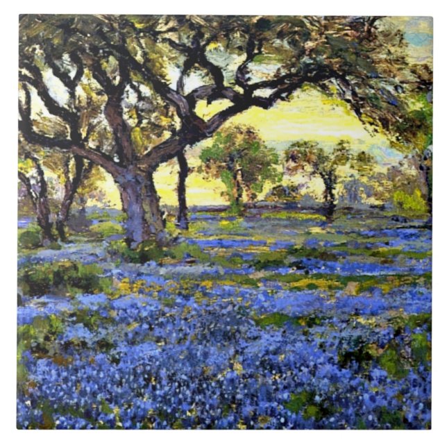Gamla Live Oak Träd och Bluebells  Kakelplatta (Framsidan)