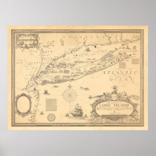 Gamla Long Island NY Karta (1925) Poster