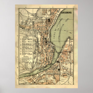 Gamla Lucerne Schweiz Karta (1887) Poster