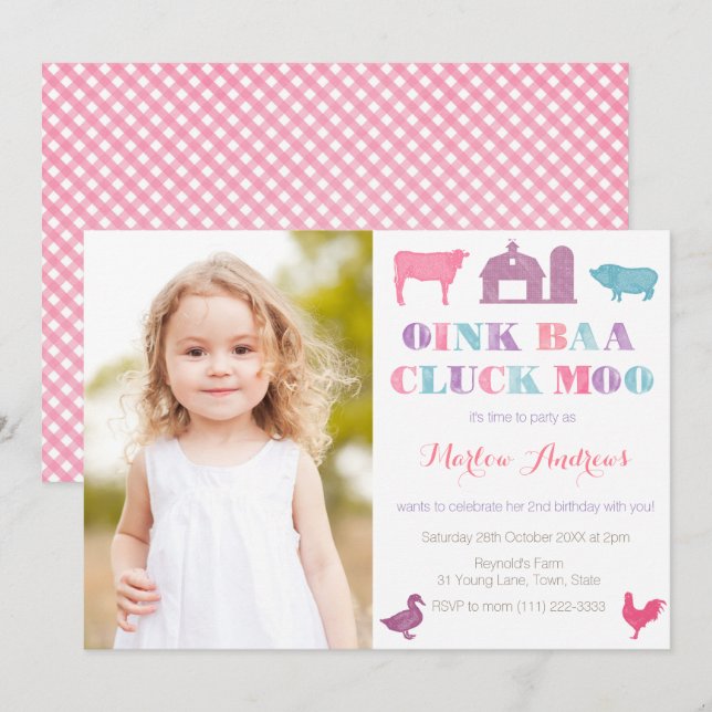 Gamla MacDonald Boskap Party-kort Bild Inbjudningar (Fram/baksida)