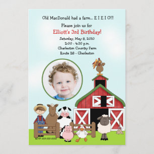 Gamla MacDonald EIO Farm Barnyard Birthday PHOTO Inbjudningar