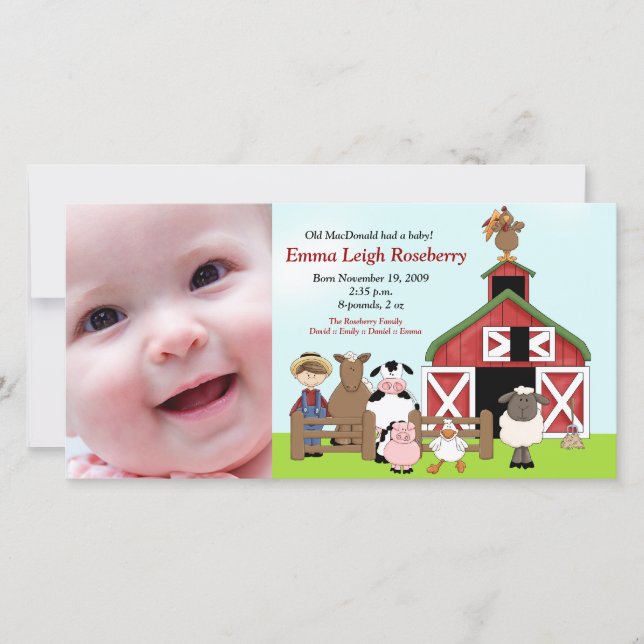 Gamla MacDonald Farm 8x4-fotofödelsemeddelande Meddelande (Framsida)