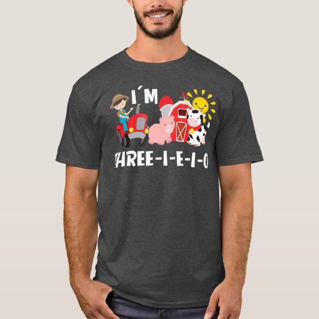 Gamla MacDonald Im Tre EIO-födelsedag 3 år T Shirt (Framsida)