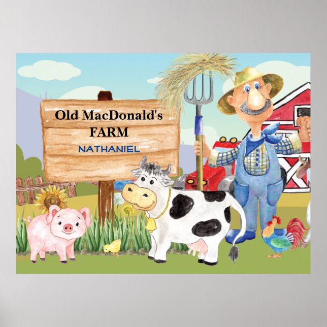 Gamla MacDonalds E-I-E-I-E-I-O Farm Monogram Poster (Framsidan)