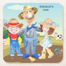 Gamla MacDonald's Farm Underlägg 🐔 Cute Family Ba Papper Kvadrat