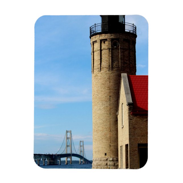 Gamla Mackinac Point Lighthouse och Mackinac Bridg Magnet (Vertikal)
