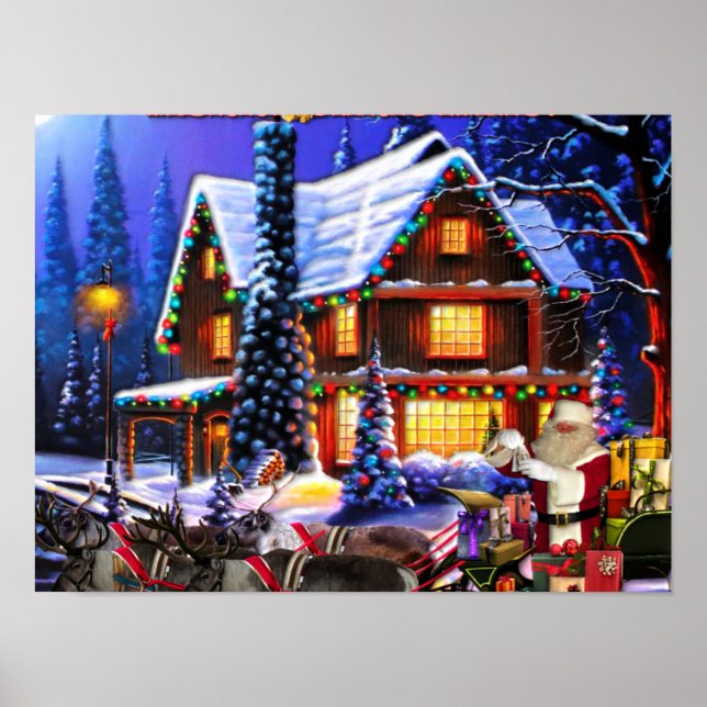 Gamla Man Jultomten och renar Poster (Framsidan)