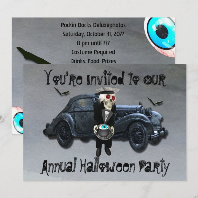 Gamla mannen Car Smokey Road Halloween fest Inbjudningar (Fram/baksida)