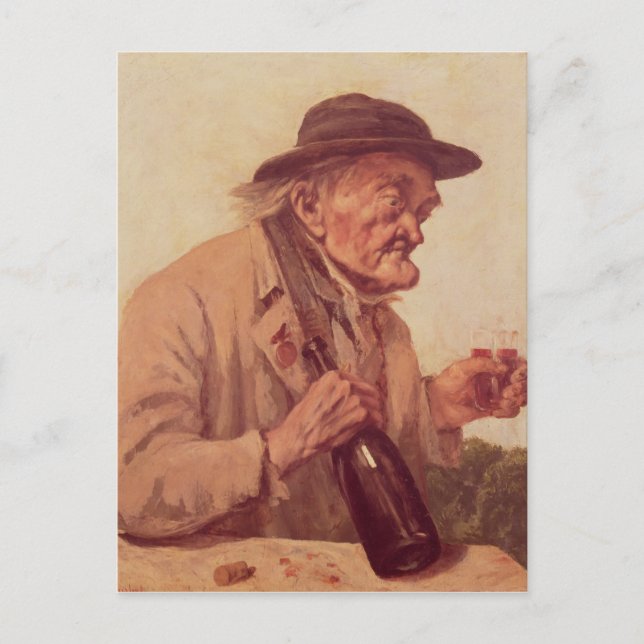 Gamla mannen med ett glas vin vykort (Framsida)