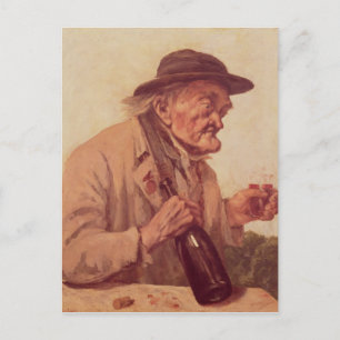 Gamla mannen med ett glas vin vykort
