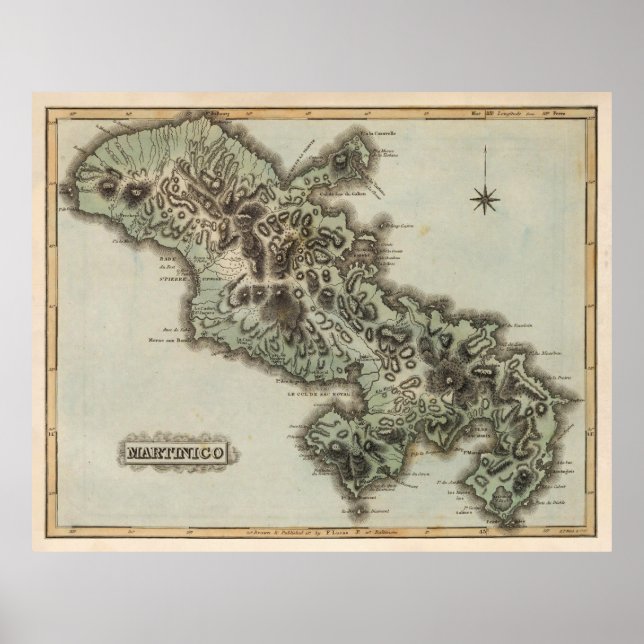 Gamla Martinique Island Karta (1823) Poster (Framsidan)
